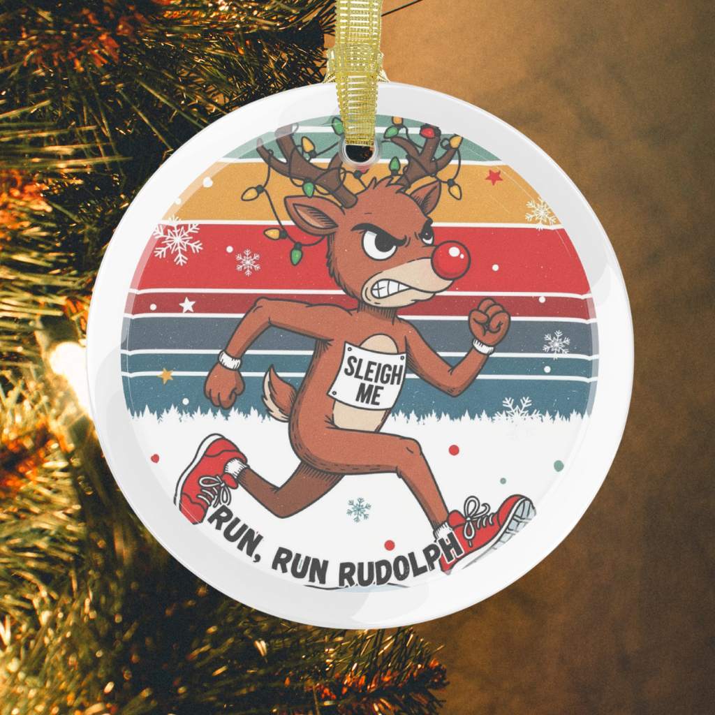 Run Rudolph Glass Ornament