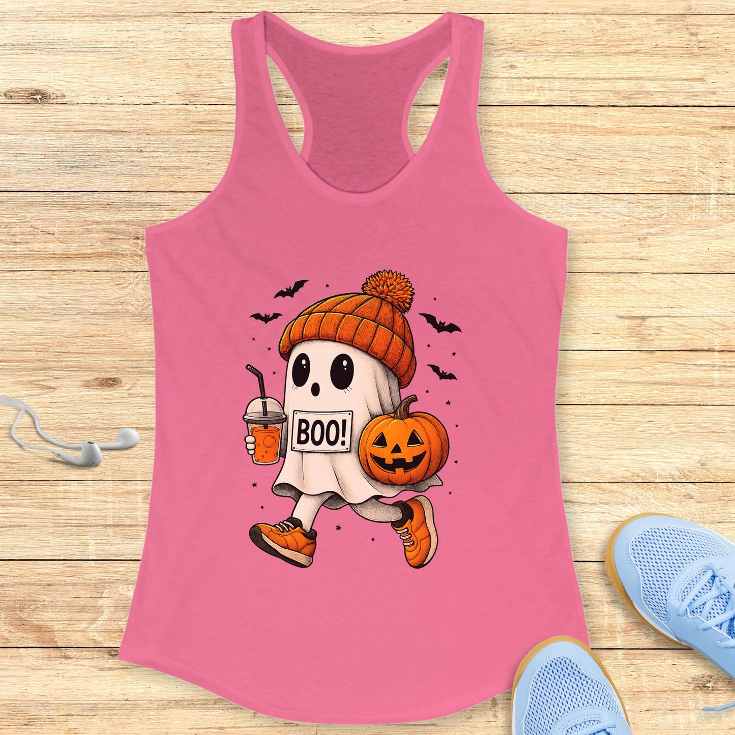 Halloween Running Racerback Tank Top for Women Boo Running Ghost