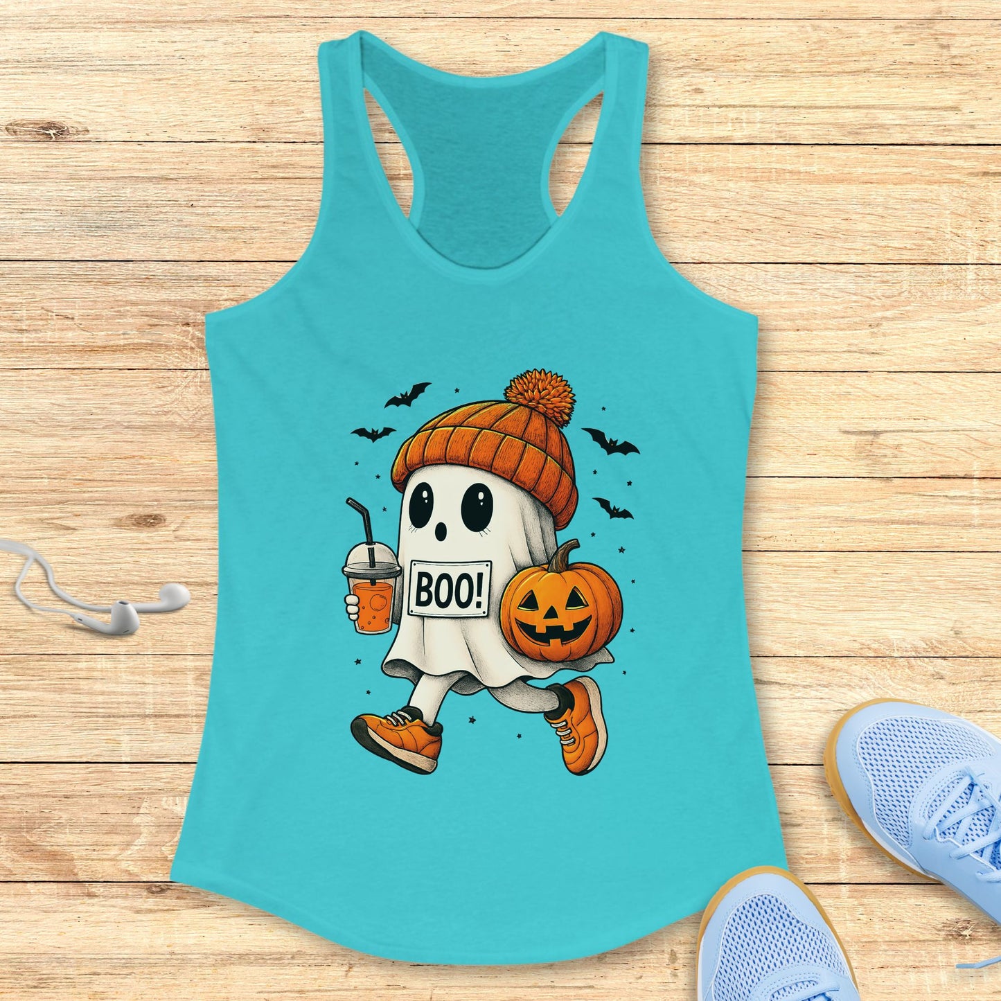 Halloween Running Racerback Tank Top for Women Boo Running Ghost