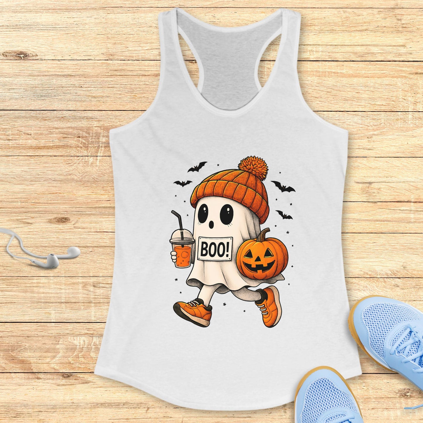 Halloween Running Racerback Tank Top for Women Boo Running Ghost