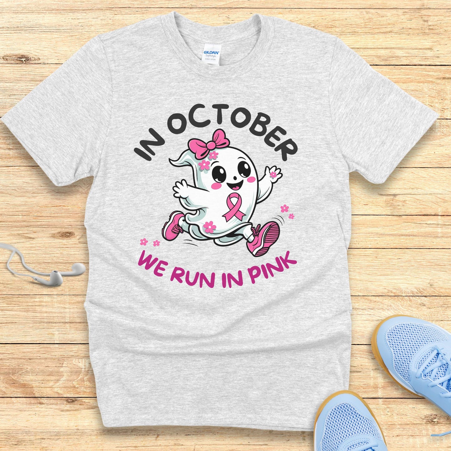 Halloween Running Shirt for Women T-Shirt Breast Cancer Awareness