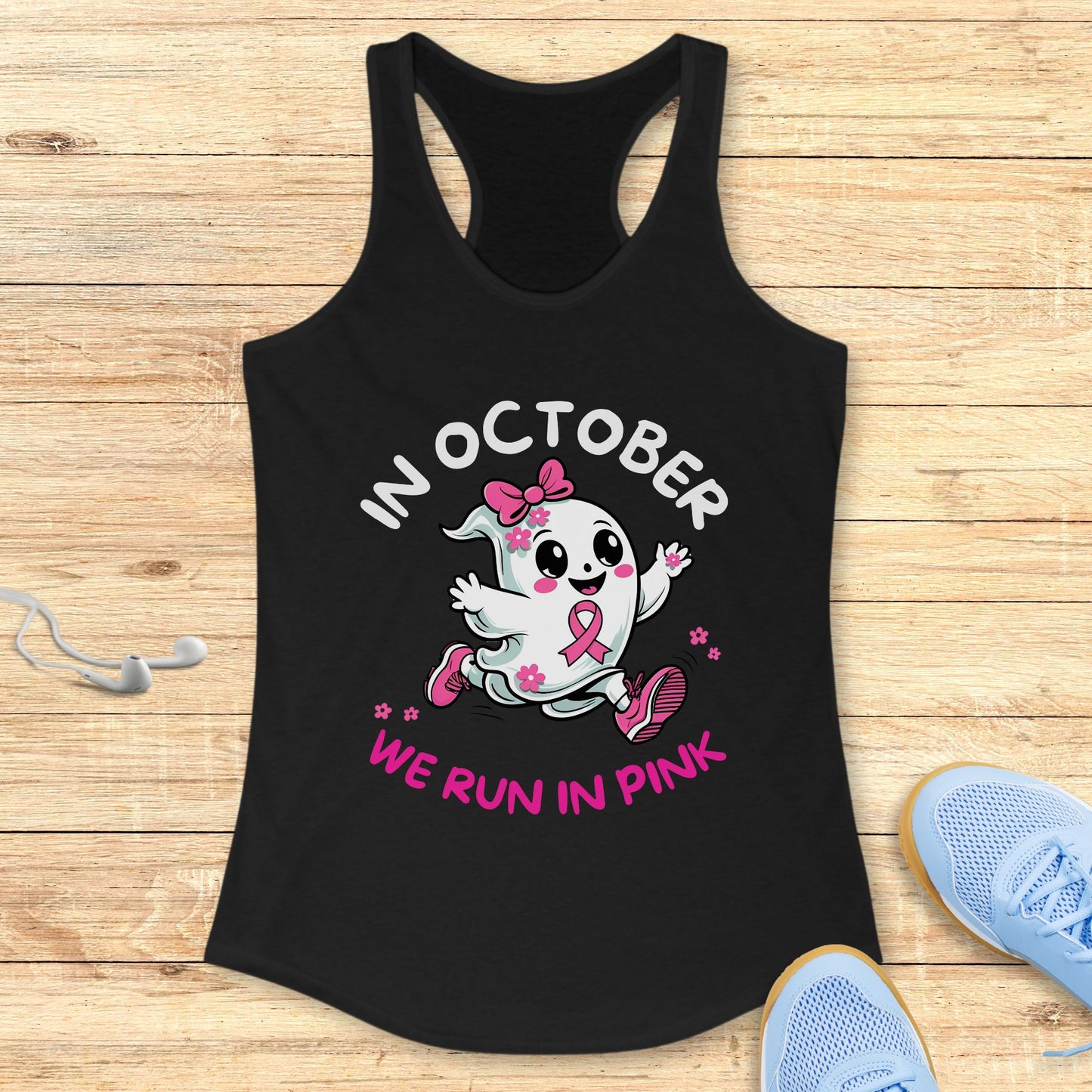 Halloween Running Racerback Tank Top for Women Breast Cancer Awareness