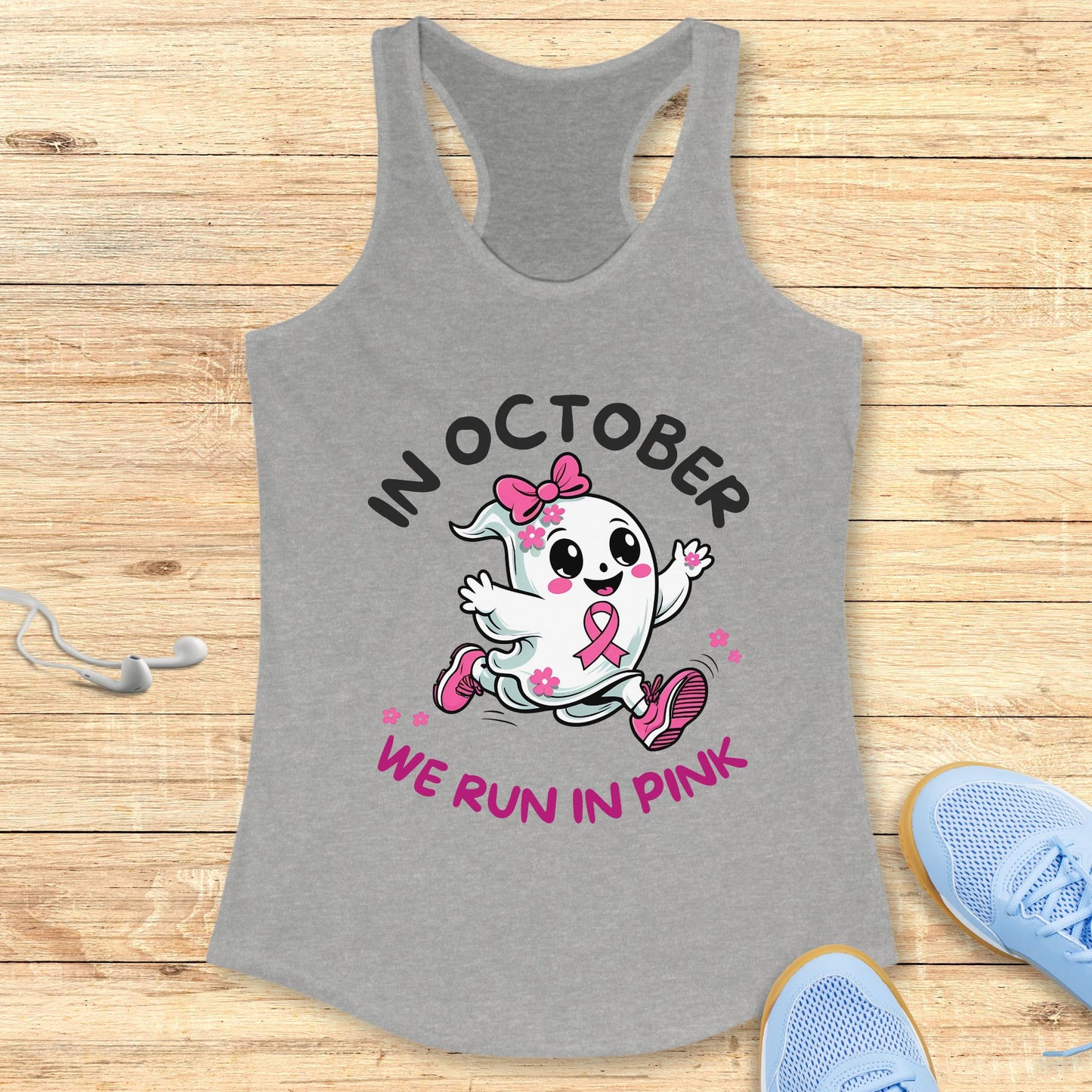 Halloween Running Racerback Tank Top for Women Breast Cancer Awareness