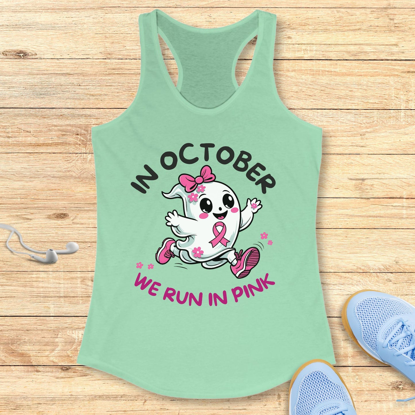 Halloween Running Racerback Tank Top for Women Breast Cancer Awareness