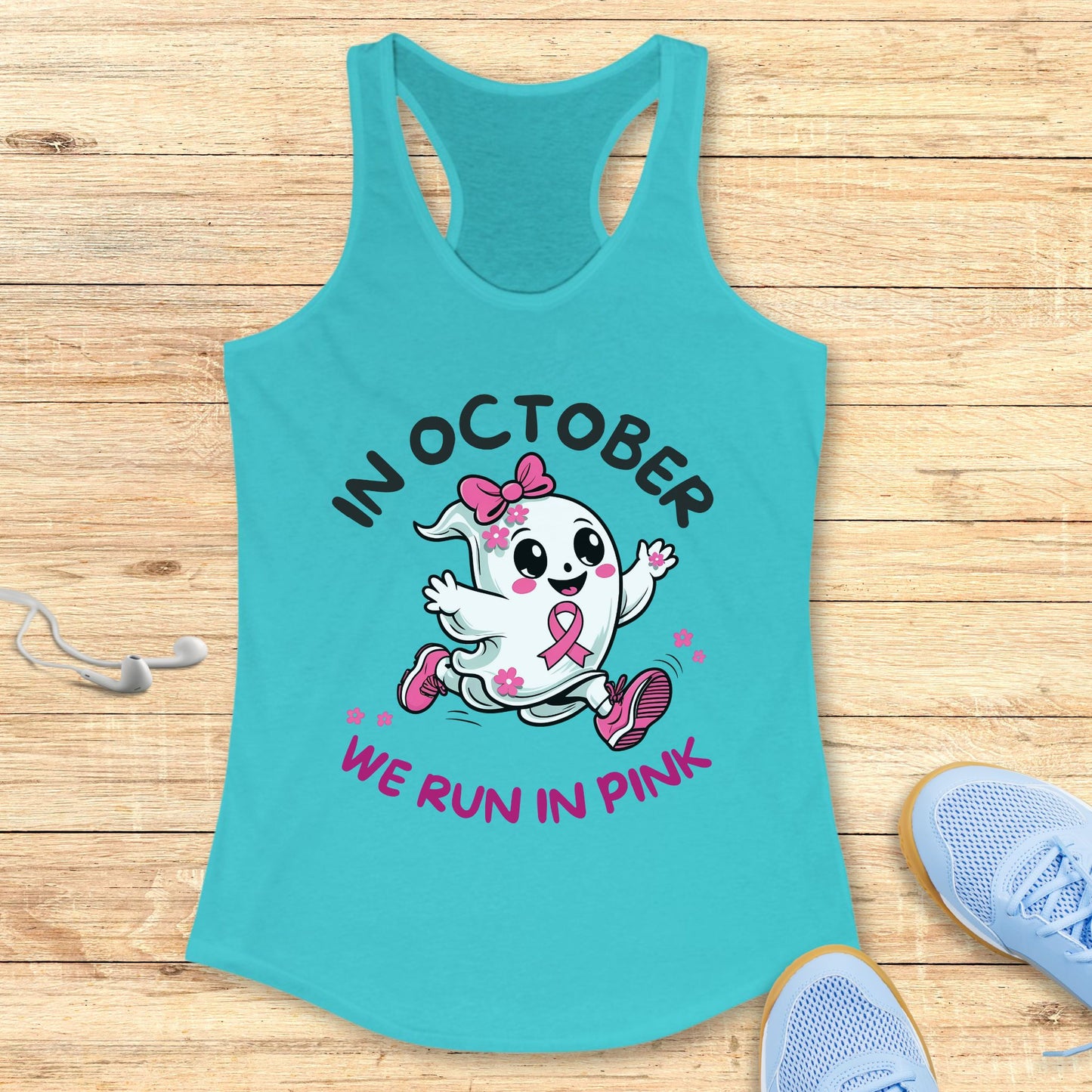 Halloween Running Racerback Tank Top for Women Breast Cancer Awareness