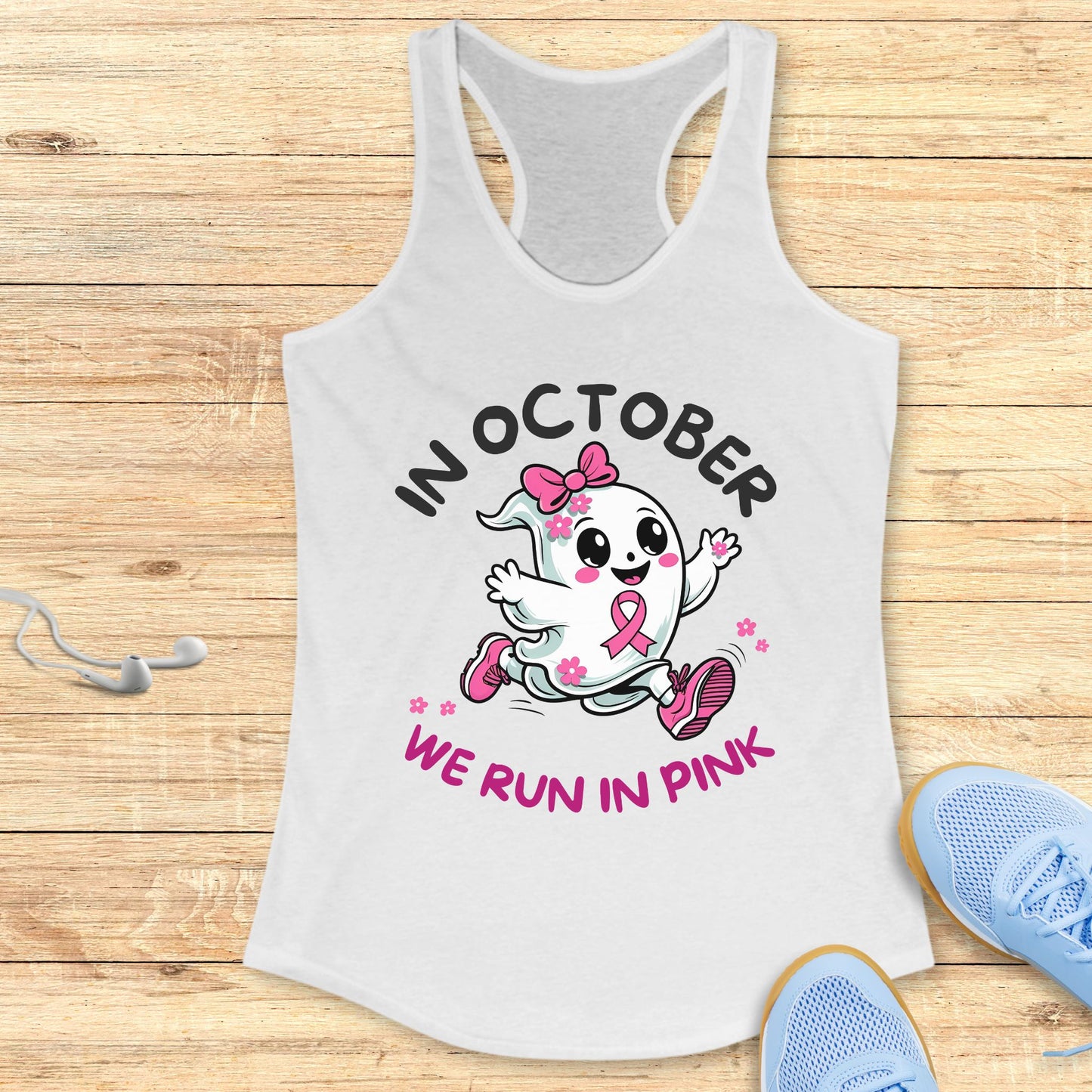 Halloween Running Racerback Tank Top for Women Breast Cancer Awareness