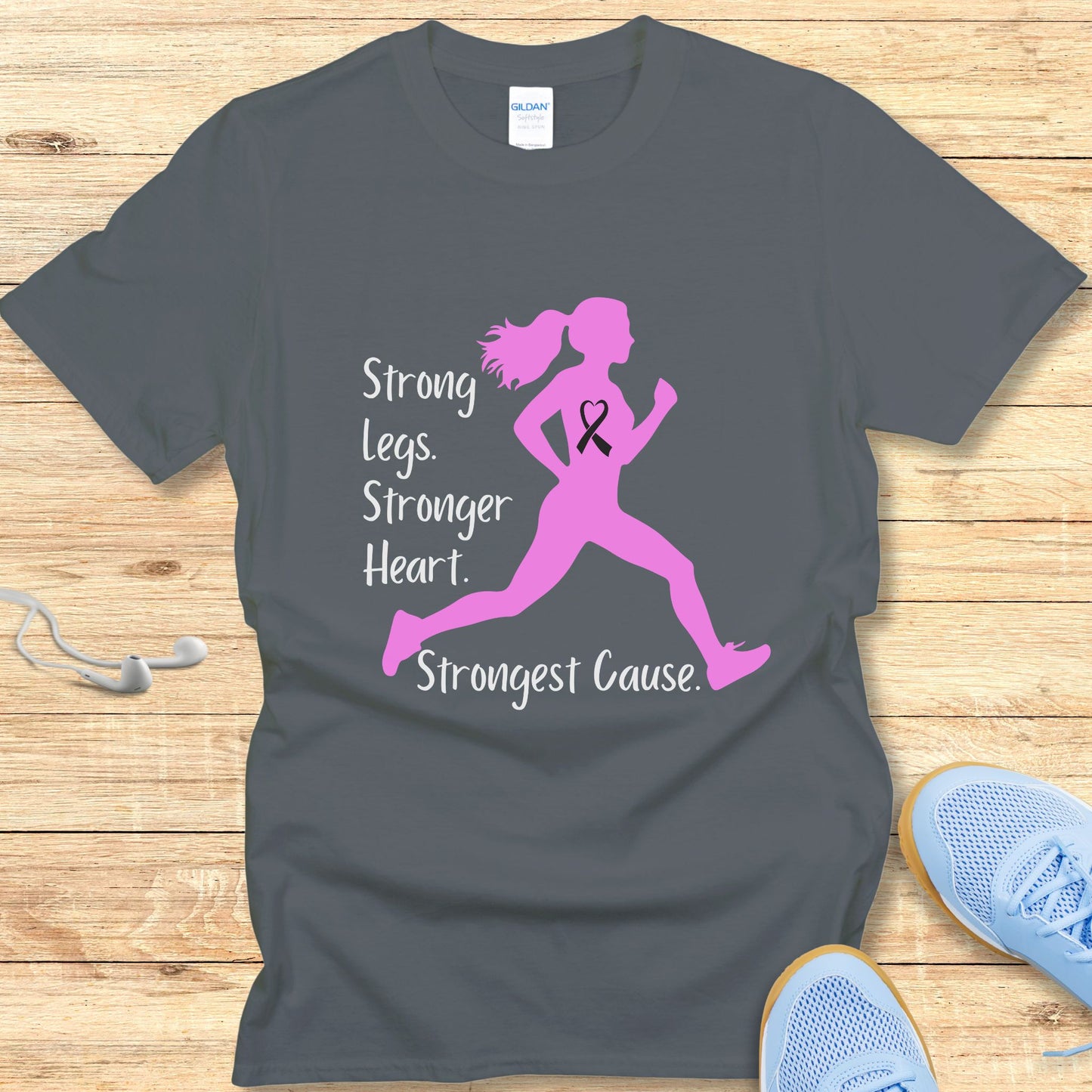Running Shirt for Women T-Shirt Breast Cancer Awareness Strongest Cause