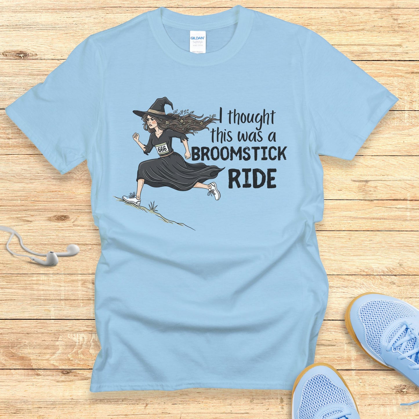 Halloween Funny Running Shirt for Women T-Shirt Broomstick Ride