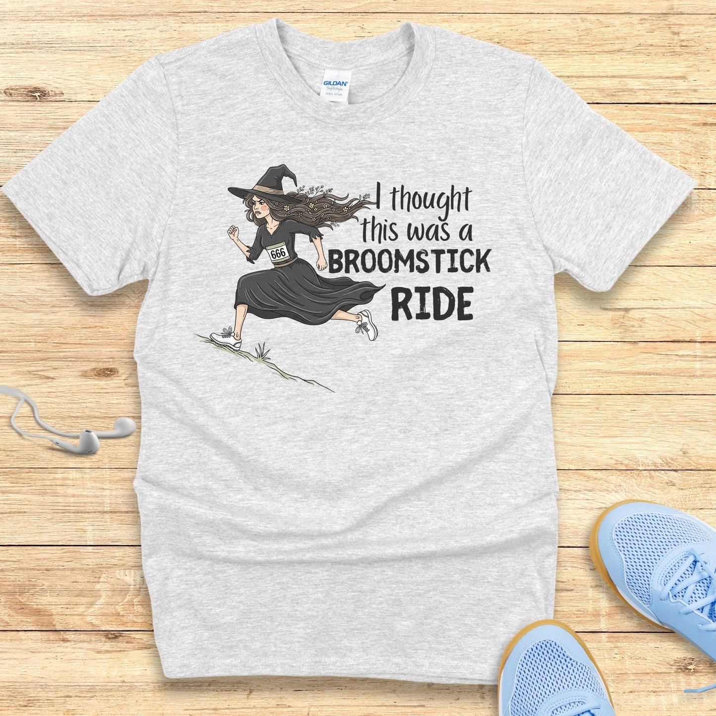 Halloween Funny Running Shirt for Women T-Shirt Broomstick Ride