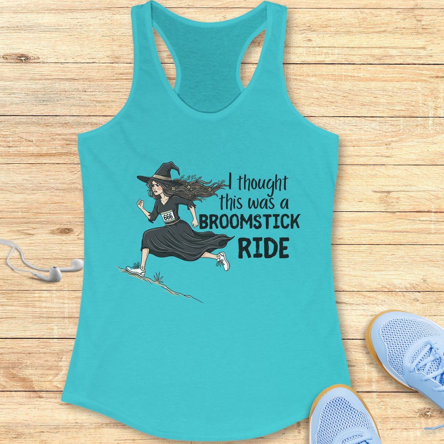 Halloween Funny Running Racerback Tank Top for Women Broomstick Ride