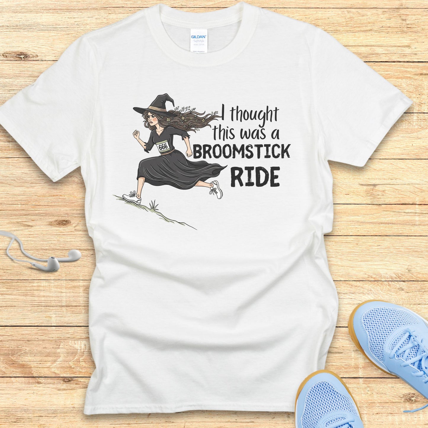 Halloween Funny Running Shirt for Women T-Shirt Broomstick Ride