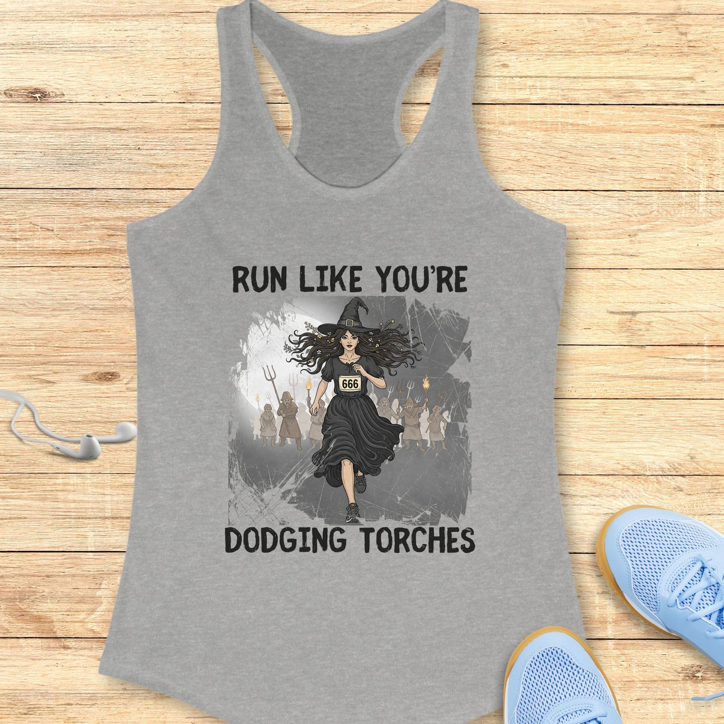 Halloween Funny Running Racerback Tank Top for Women Dodging Torches