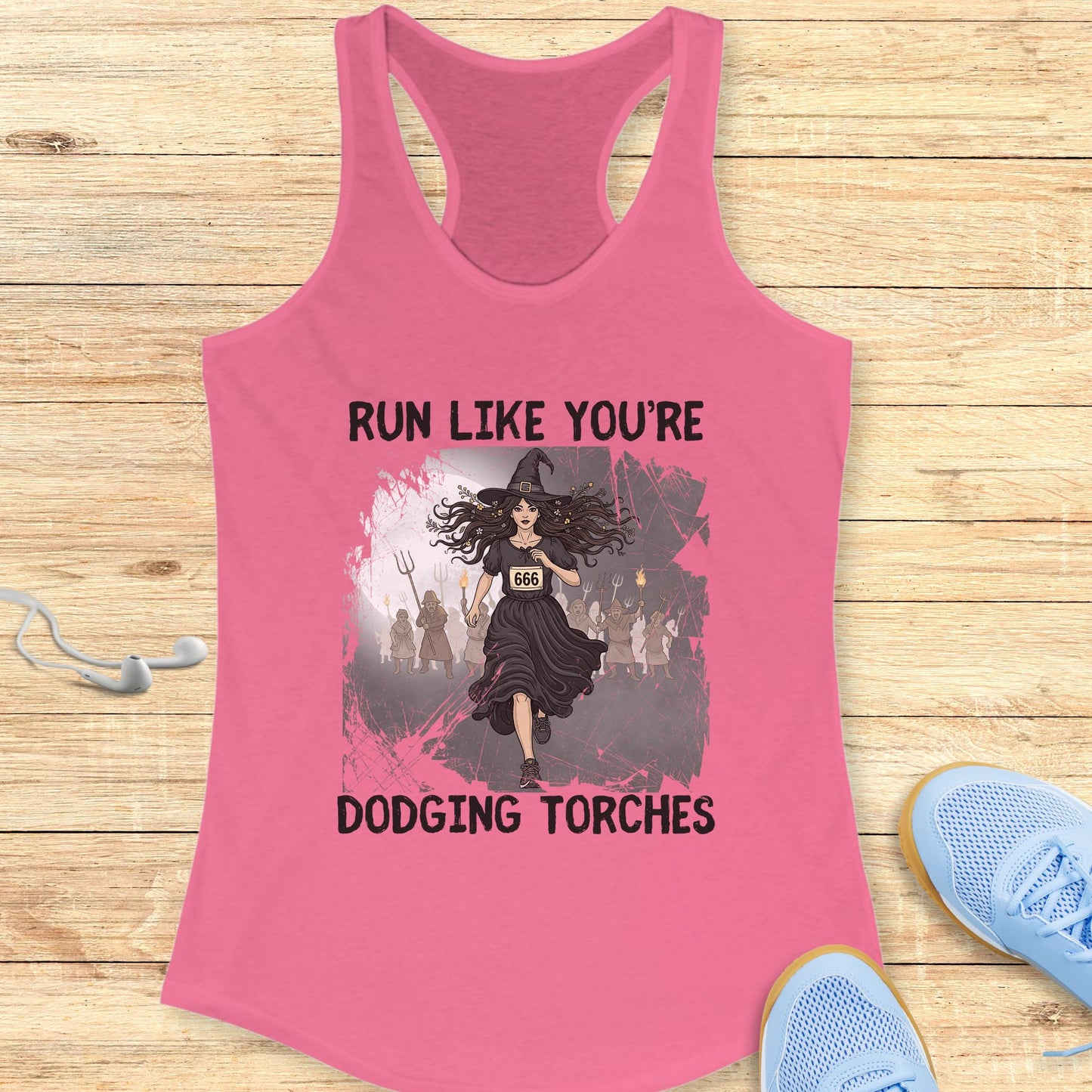 Halloween Funny Running Racerback Tank Top for Women Dodging Torches