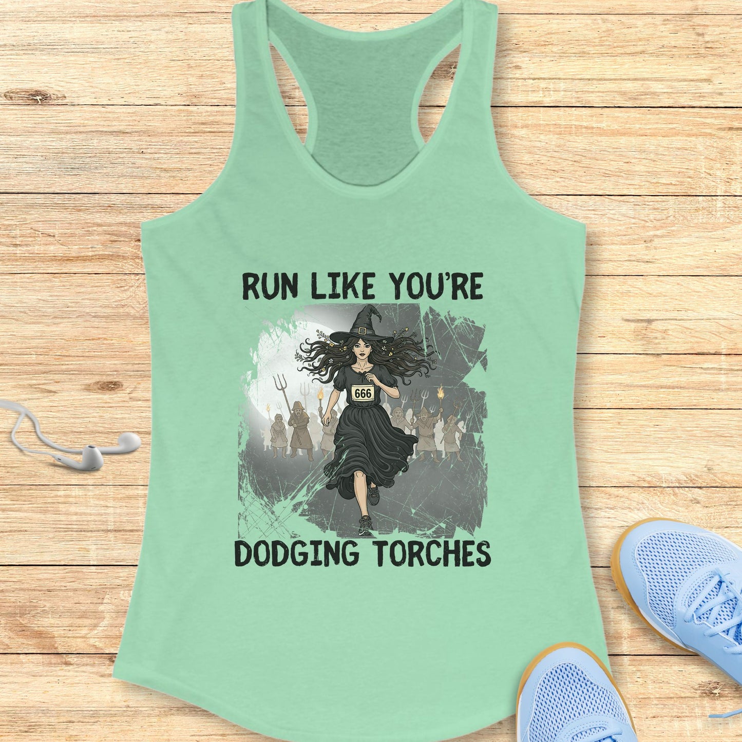 Halloween Funny Running Racerback Tank Top for Women Dodging Torches