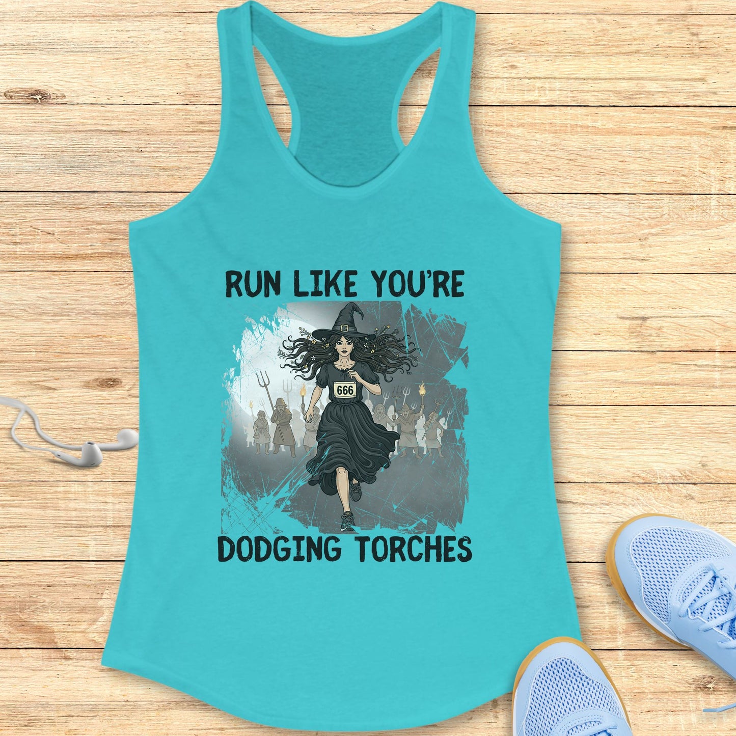 Halloween Funny Running Racerback Tank Top for Women Dodging Torches