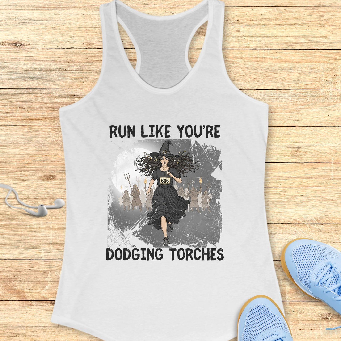 Halloween Funny Running Racerback Tank Top for Women Dodging Torches