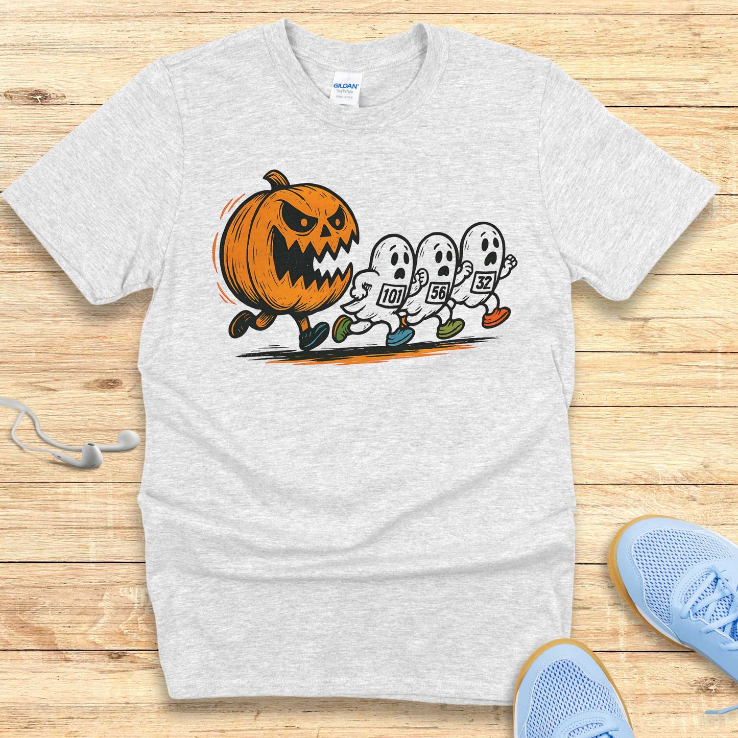 Halloween Funny Running Shirt for Women T-Shirt Pumpkin and Ghosts