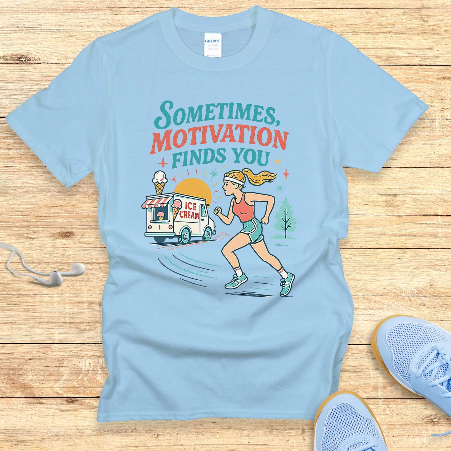 Funny Running Shirt Women Runners T-Shirt Ice Cream Motivation