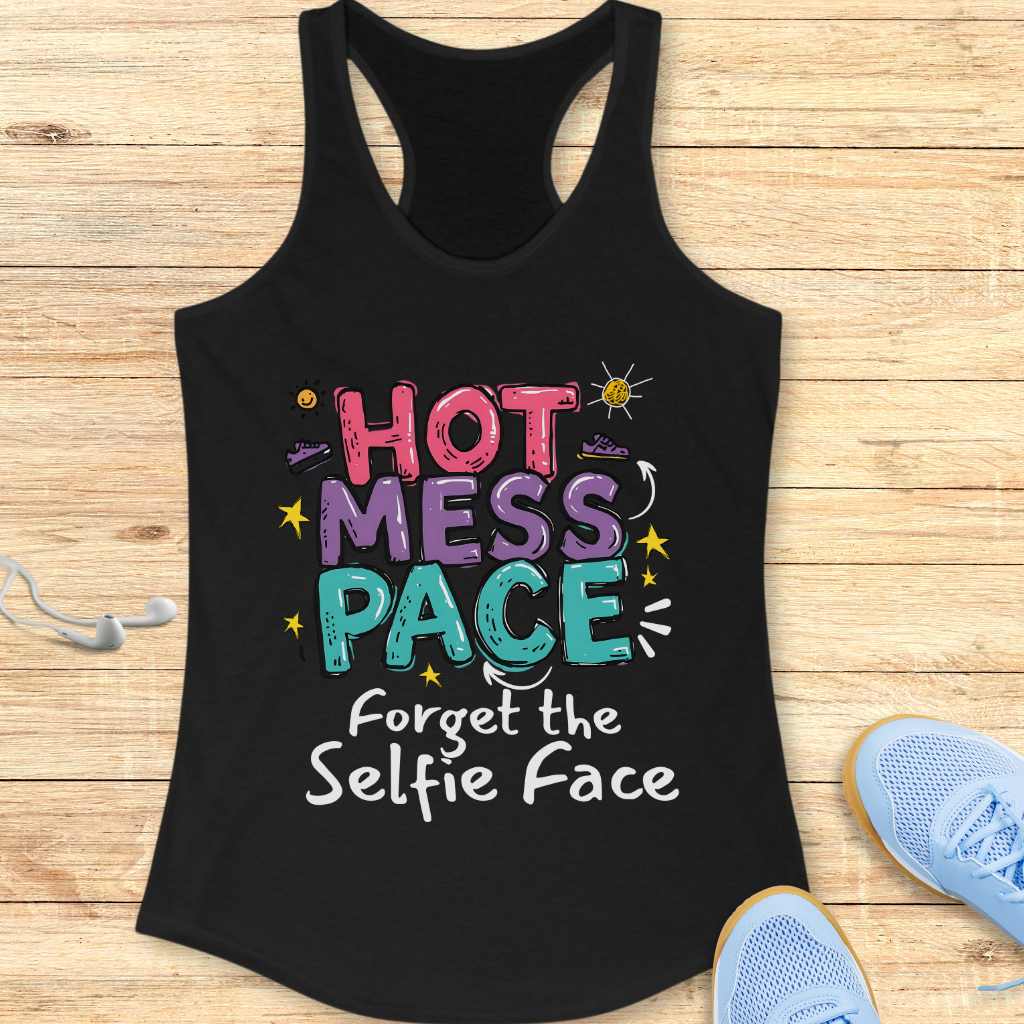 Funny Running Racerback Tank Top Women Runners Hot Mess Pace