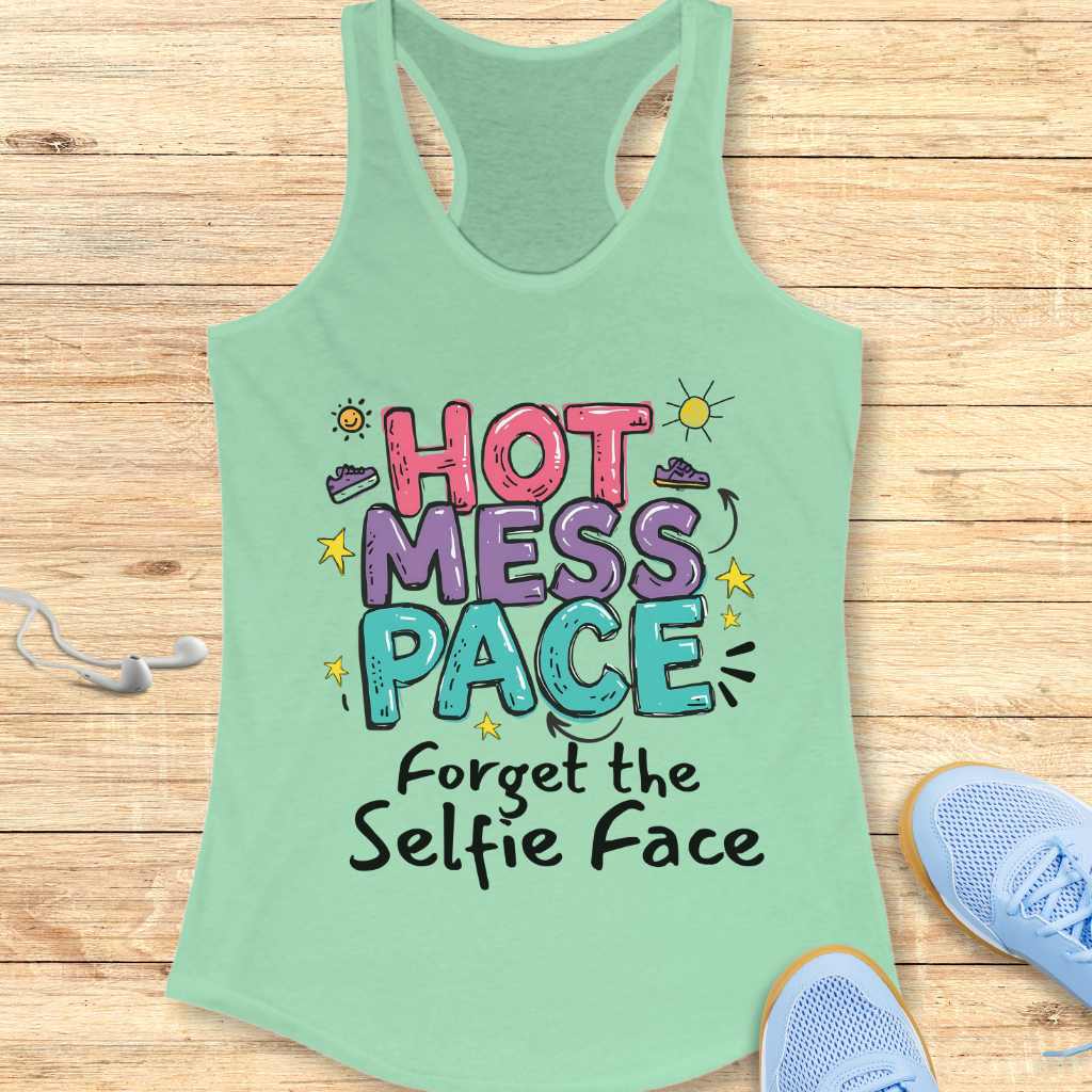 Funny Running Racerback Tank Top Women Runners Hot Mess Pace