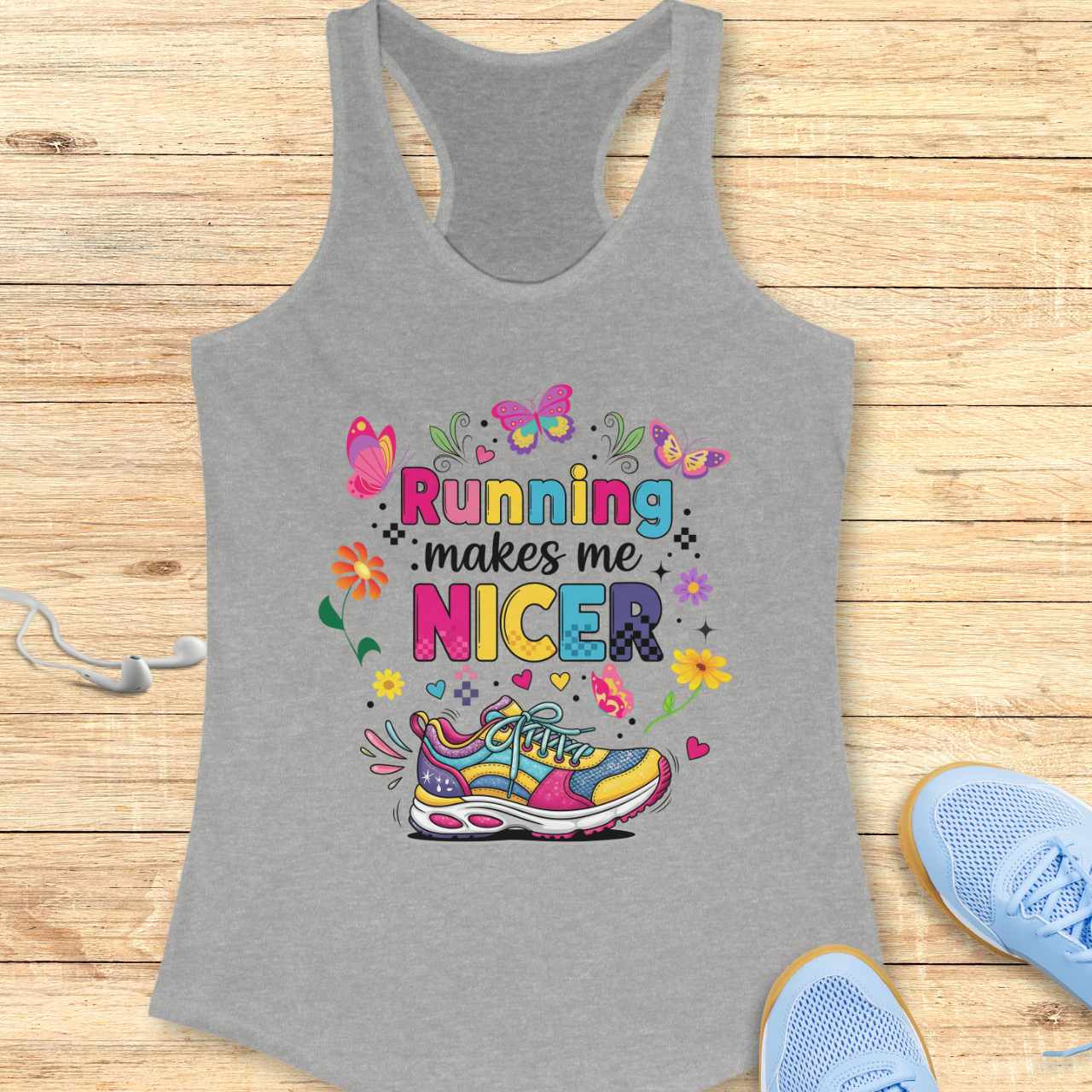 Funny Running Racerback Tank Top Women Runners Running Makes Me Nicer
