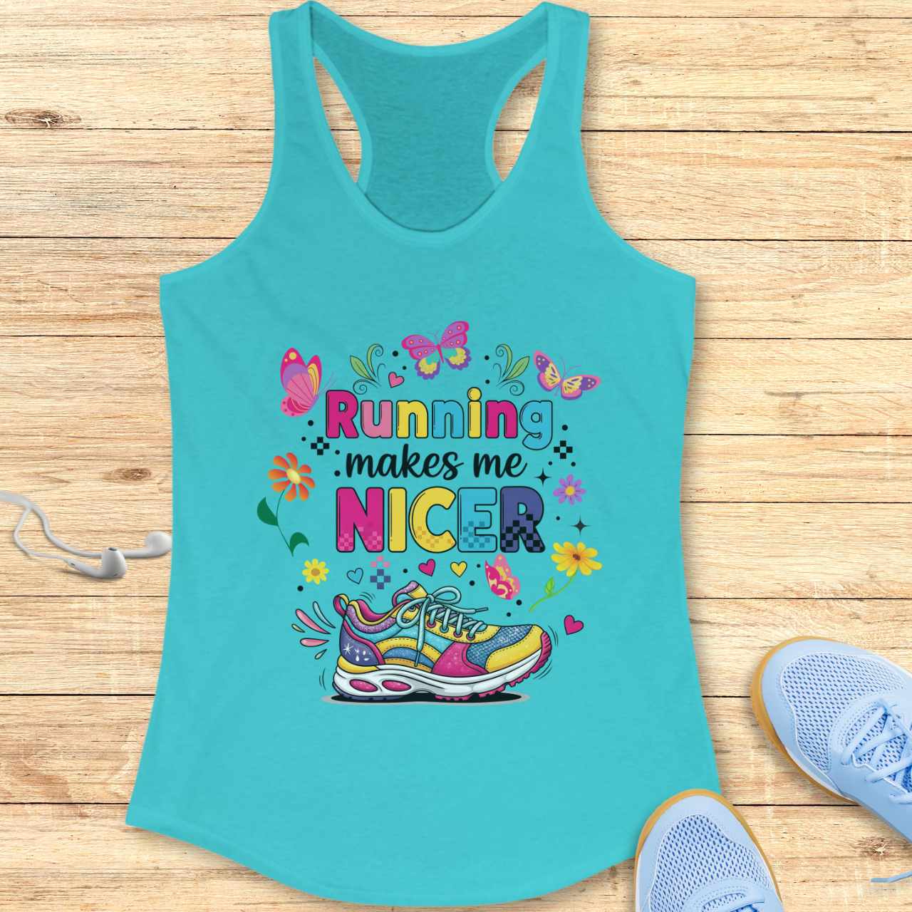 Funny Running Racerback Tank Top Women Runners Running Makes Me Nicer