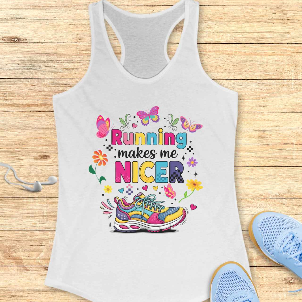 Funny Running Racerback Tank Top Women Runners Running Makes Me Nicer