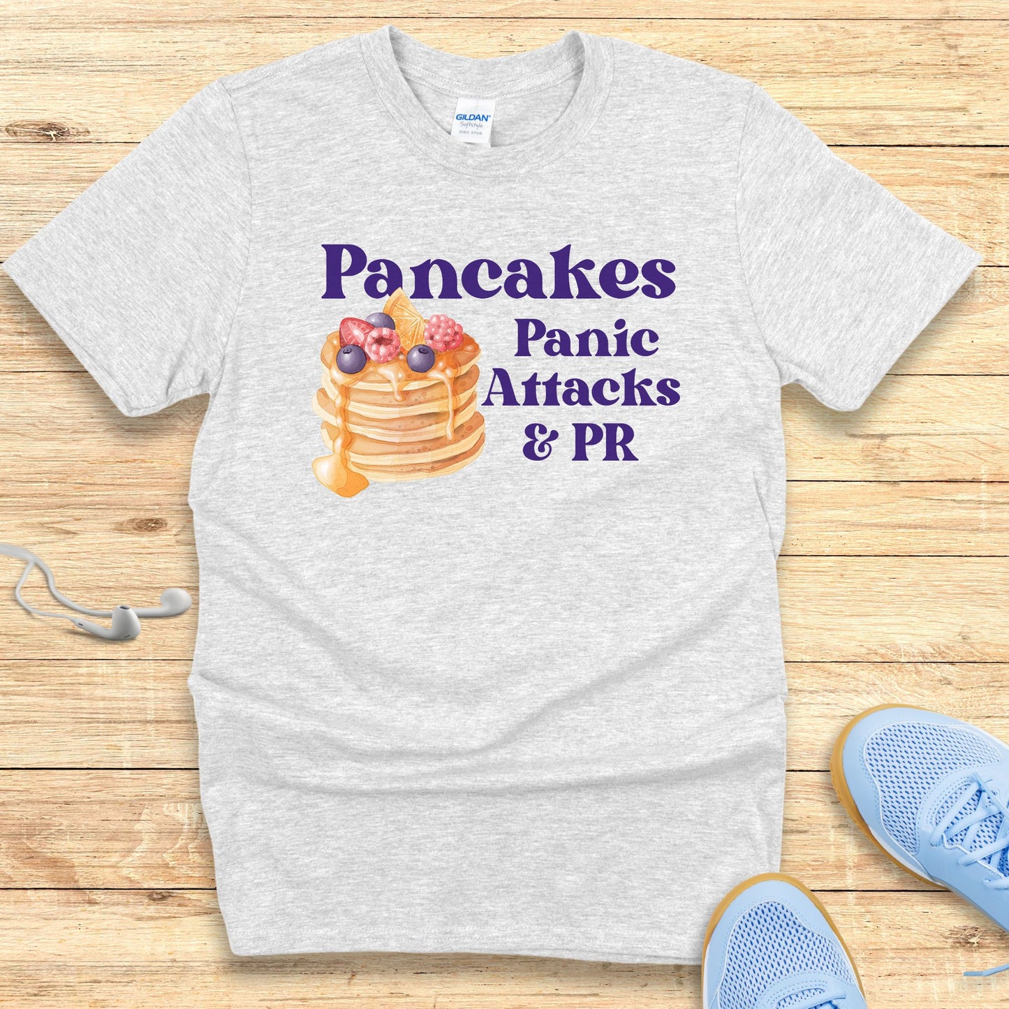 Funny Running Shirt Women Runners T-Shirt Pancakes & Panic Attacks