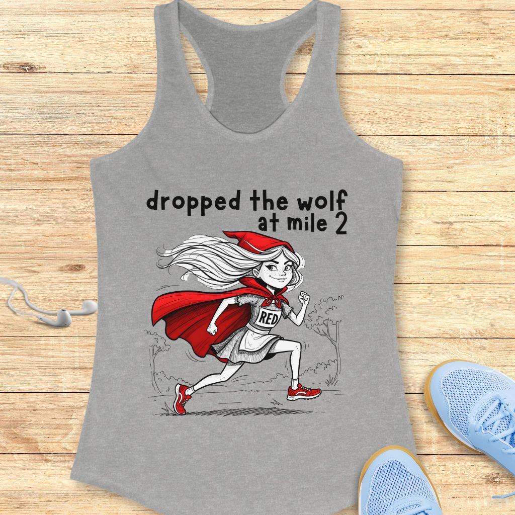 Funny running gear and shirts for women based on fairy tale characters like Alice in Wonderland, Little Red Riding Hood, and Goldilocks.