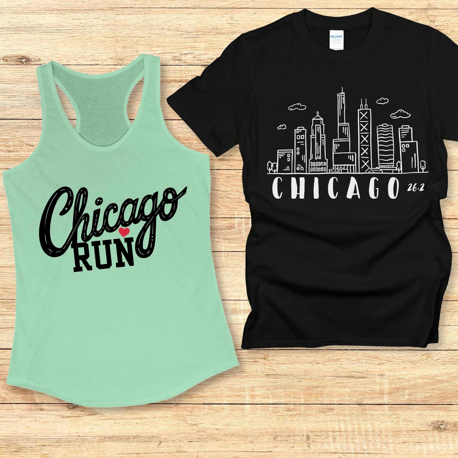 Chicago race day running shirt with bold skyline design, perfect for Marathon, half marathon, and 5K runners.