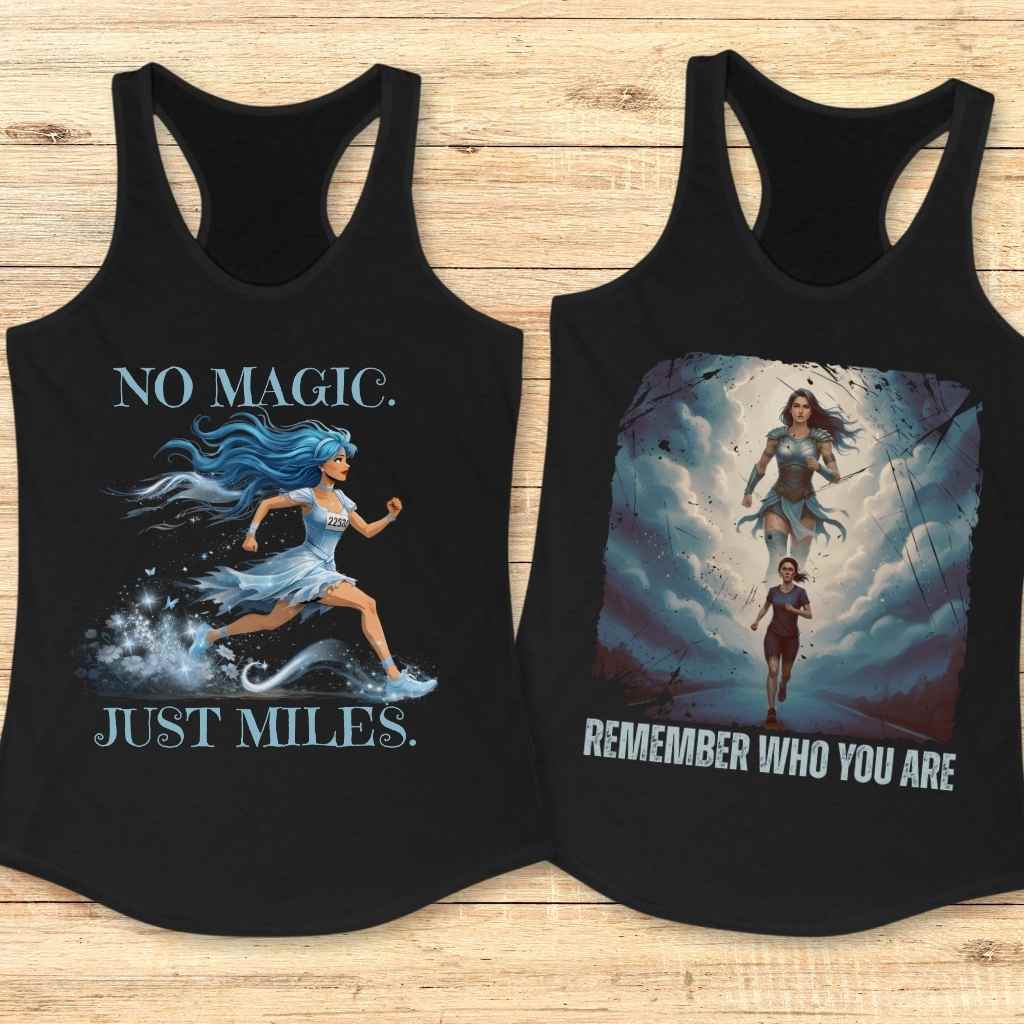 Collection of motivational running shirts with funny and inspirational quotes for women runners.