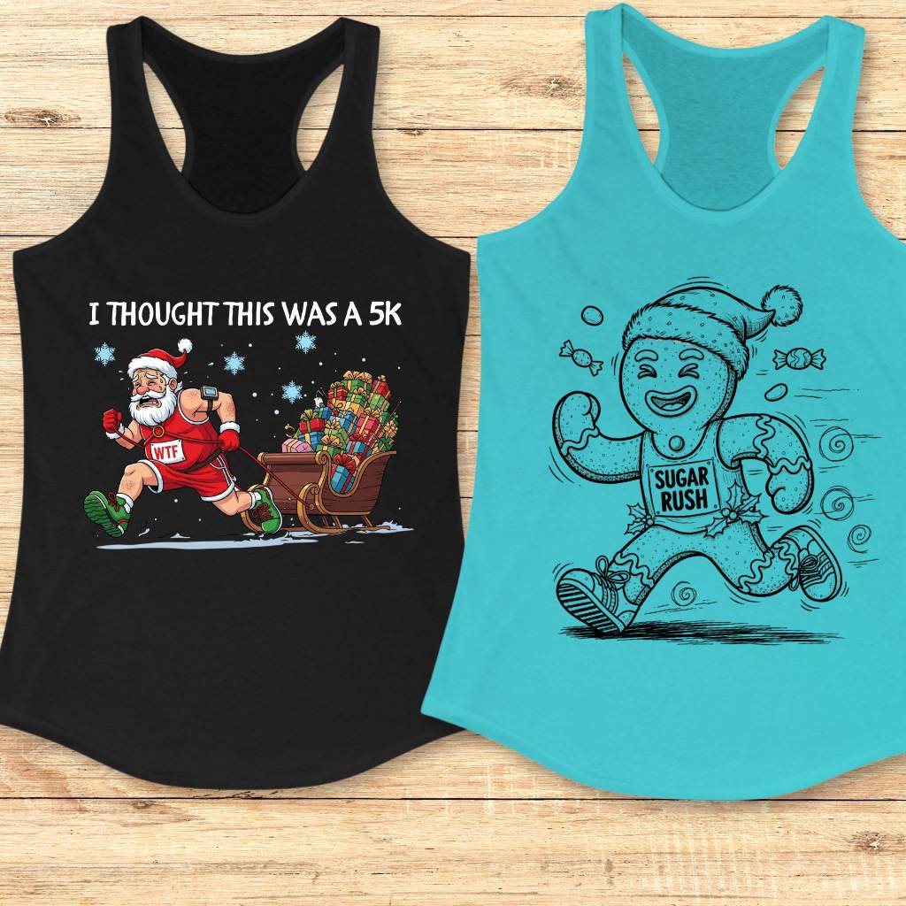 Christmas gift idea for women runners — stylish performance tee with seasonal graphics and uplifting message. Christmas running shirt for female athletes — designed for comfort, style, and seasonal spirit