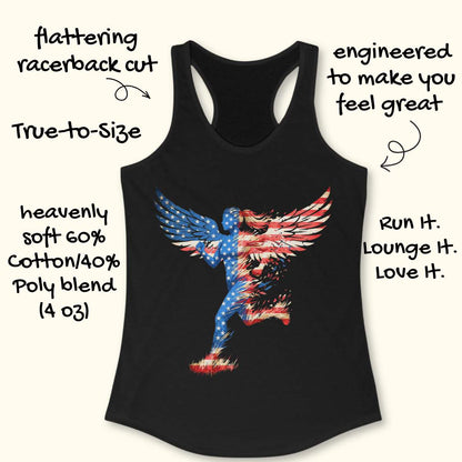 Black tank top with a colorful graphic design on a white background
