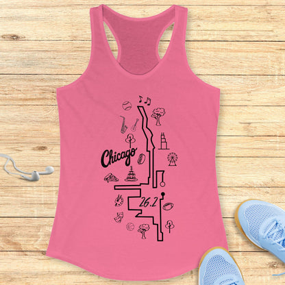 Empowering Running Racerback Tank Top for Women Chicago 26.2 Route