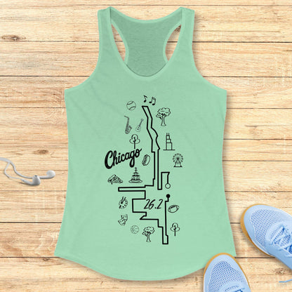 Empowering Running Racerback Tank Top for Women Chicago 26.2 Route