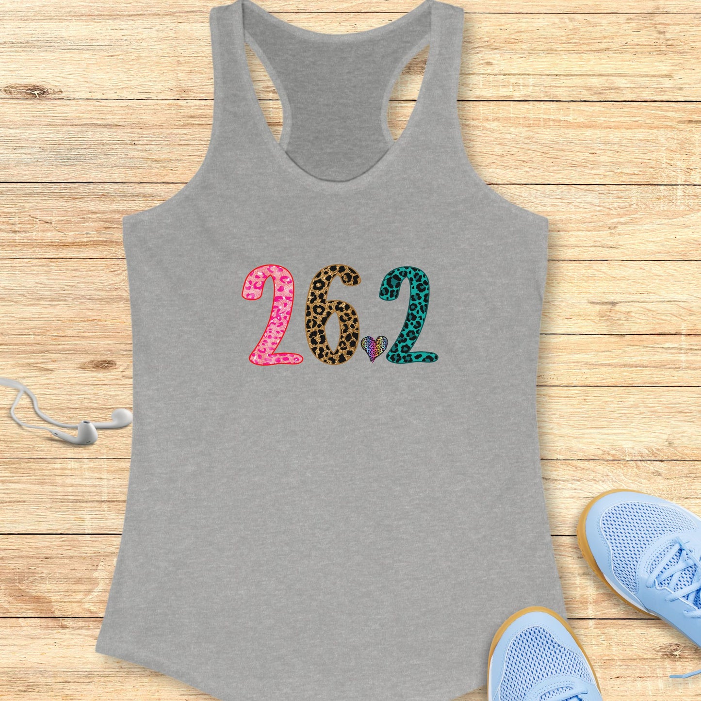 Running Racerback Tank Top for Women Marathon 26.2 Leopard and Heart
