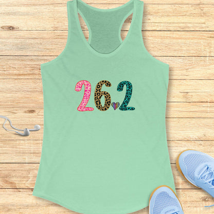 Running Racerback Tank Top for Women Marathon 26.2 Leopard and Heart