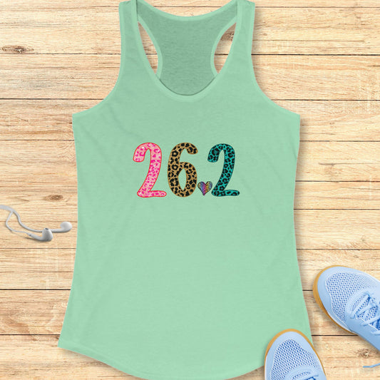 Running Racerback Tank Top for Women Marathon 26.2 Leopard and Heart