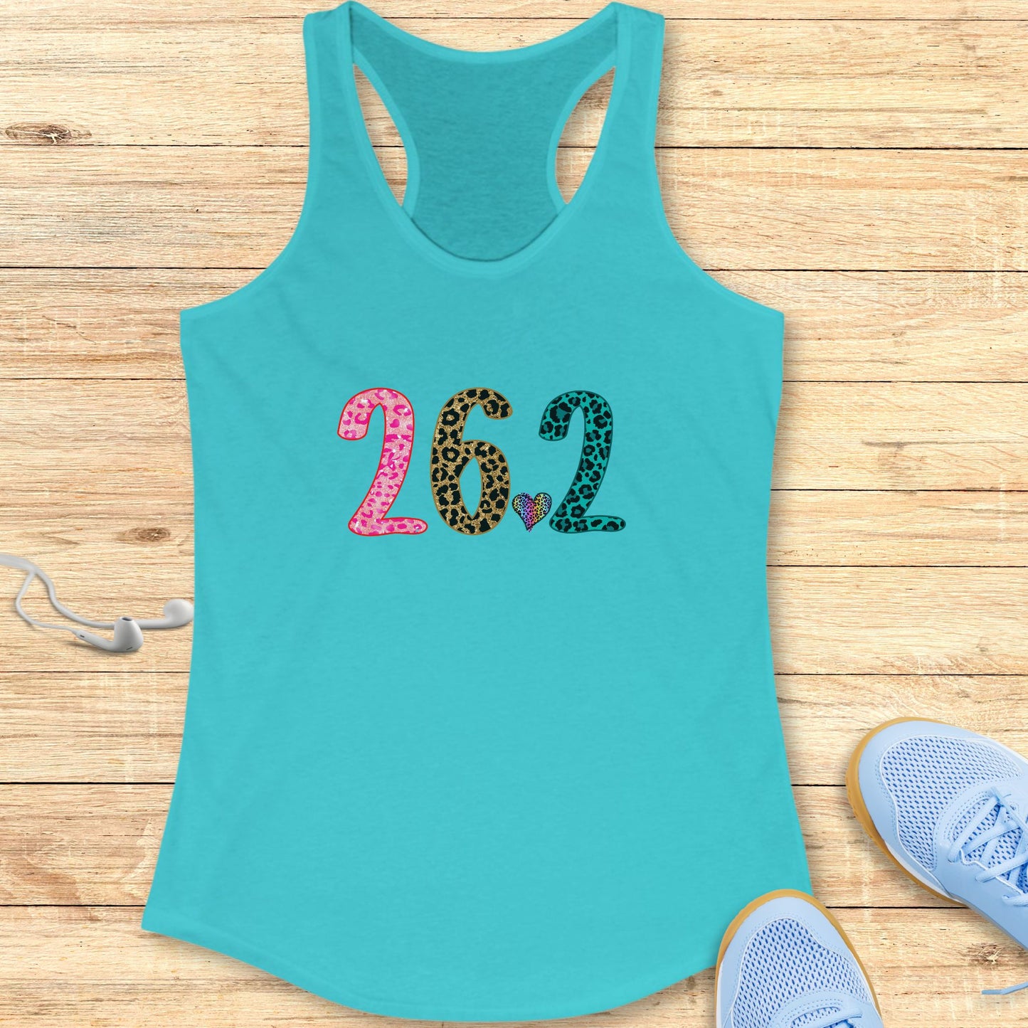 Running Racerback Tank Top for Women Marathon 26.2 Leopard and Heart