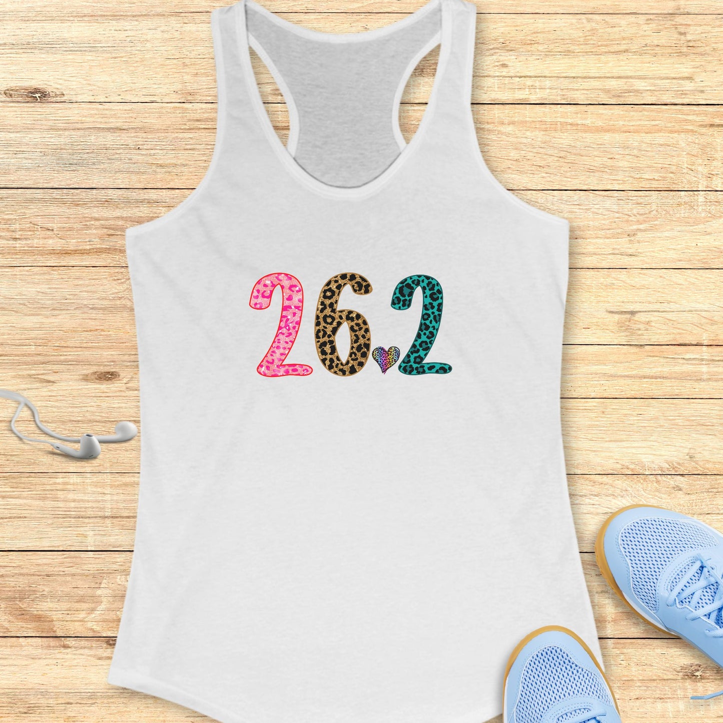 Running Racerback Tank Top for Women Marathon 26.2 Leopard and Heart
