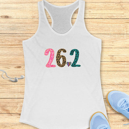 Running Racerback Tank Top for Women Marathon 26.2 Leopard and Heart
