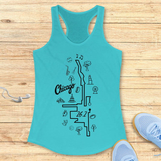 Empowering Running Racerback Tank Top for Women Chicago 26.2 Route