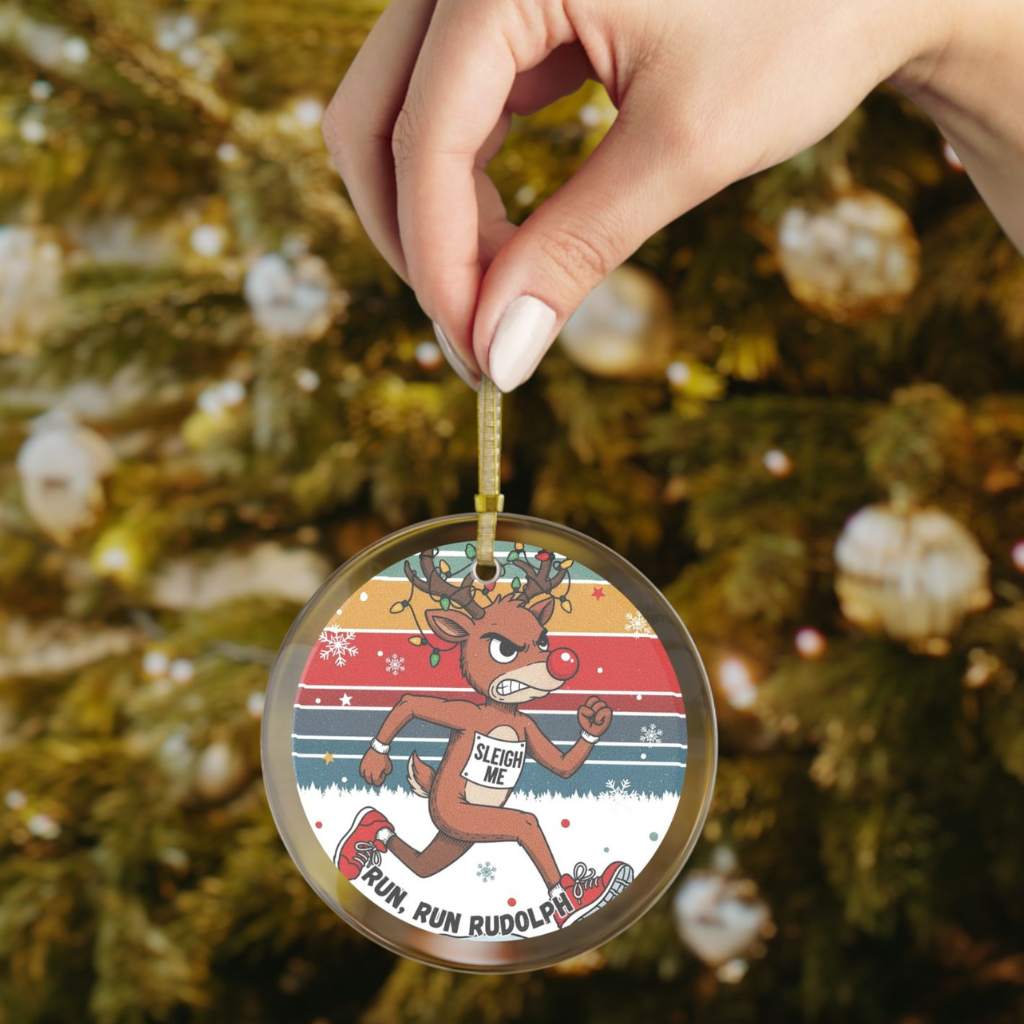 Run Rudolph Glass Ornament