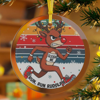 Run Rudolph Glass Ornament