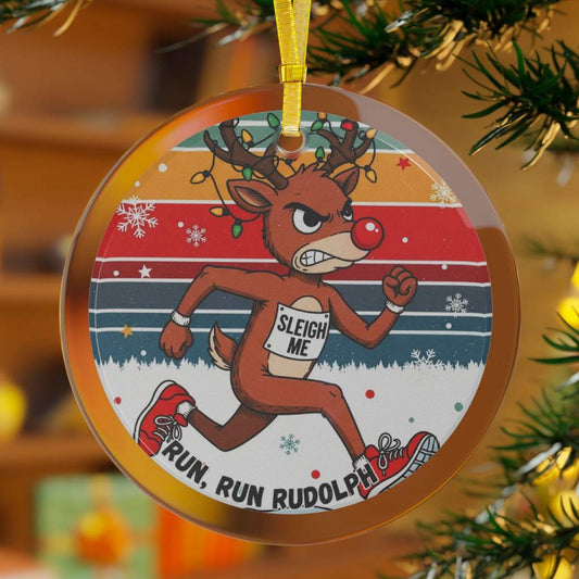 Run Rudolph Glass Ornament