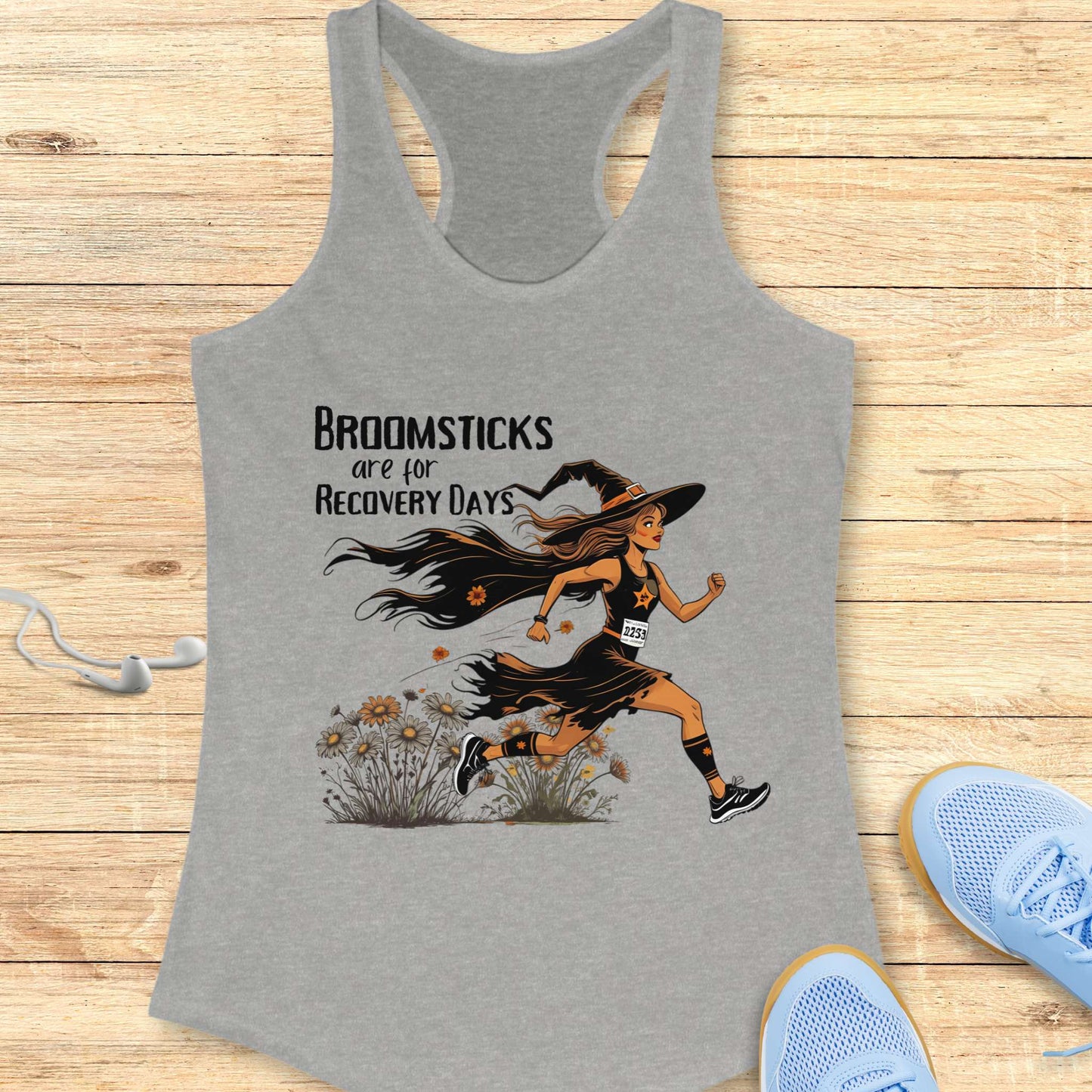 Funny Halloween Running Racerback Tank Top for Women Broomsticks Are for Recovery Days