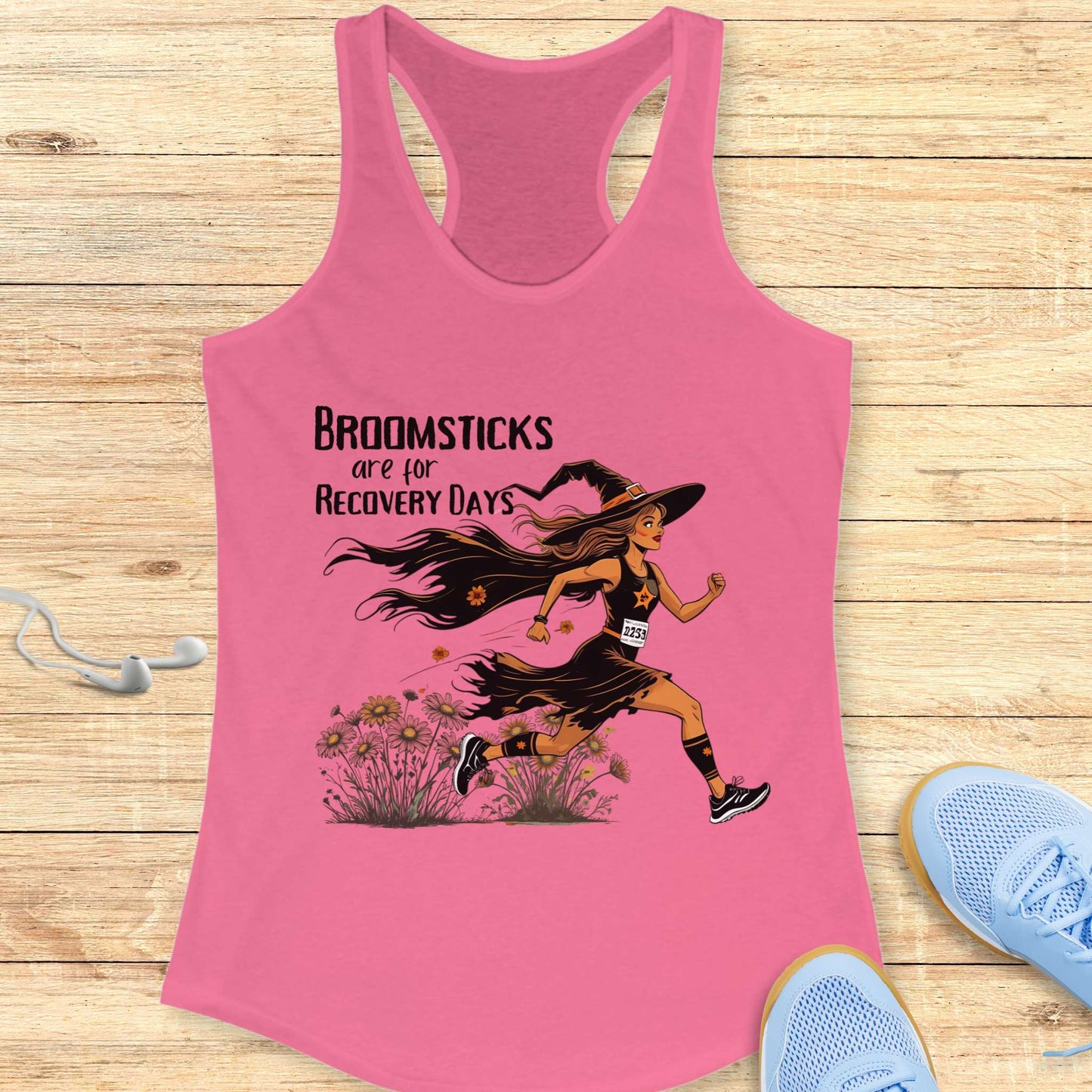 Funny Halloween Running Racerback Tank Top for Women Broomsticks Are for Recovery Days