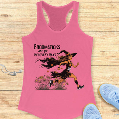 Funny Halloween Running Racerback Tank Top for Women Broomsticks Are for Recovery Days