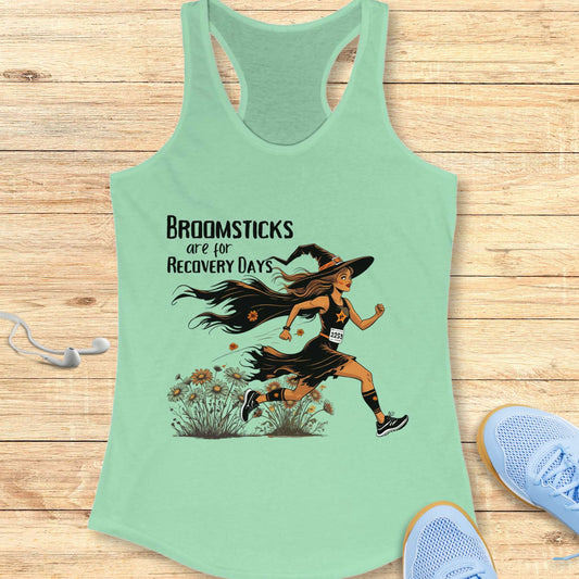 Funny Halloween Running Racerback Tank Top for Women Broomsticks Are for Recovery Days