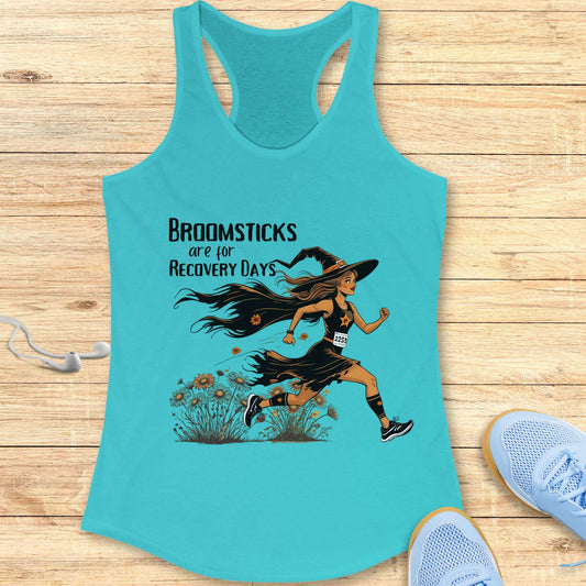 Funny Halloween Running Racerback Tank Top for Women Broomsticks Are for Recovery Days